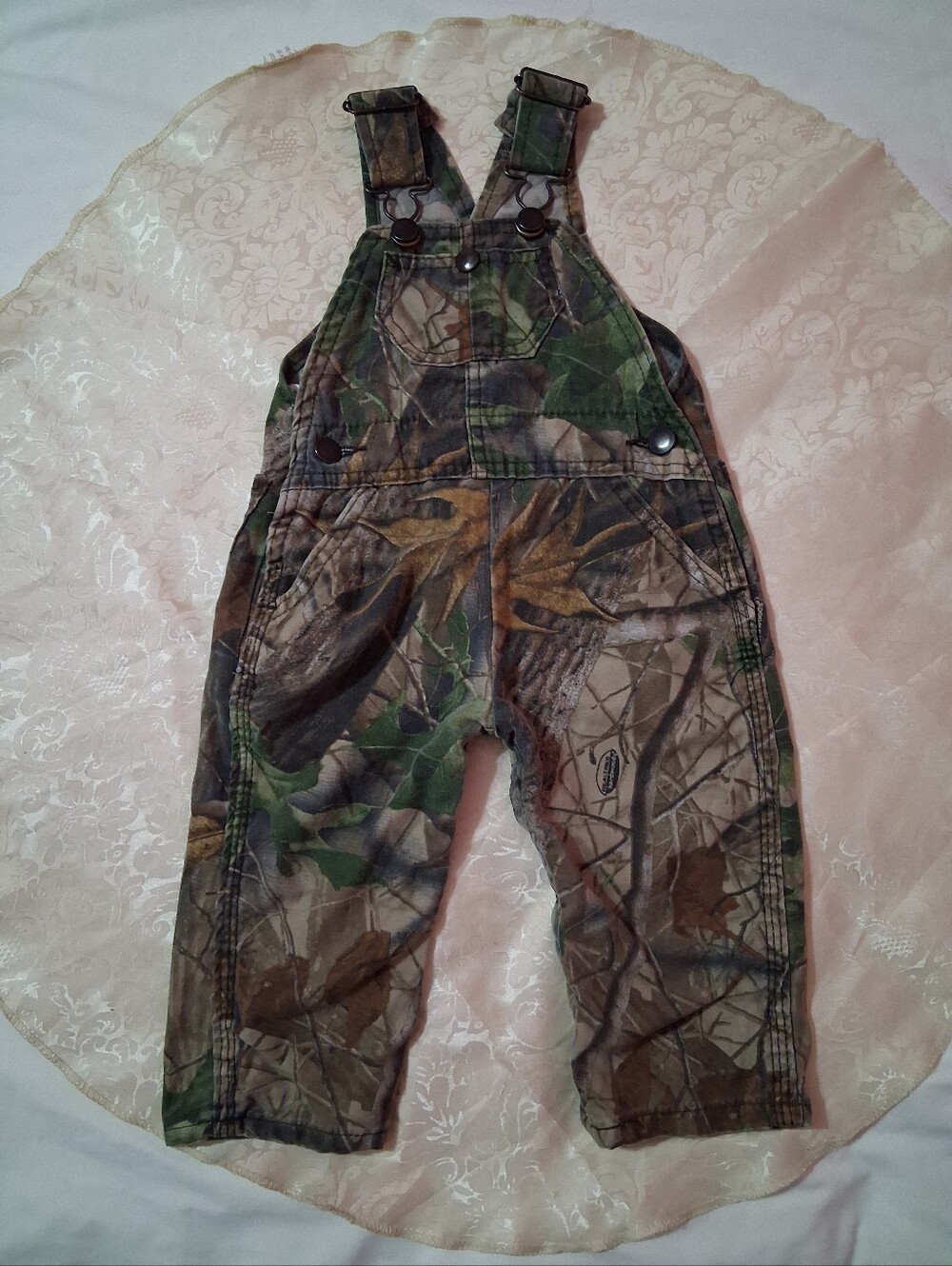 Vintage Round House Kids Camo Bib Overalls Size 24M Made in USA EUC